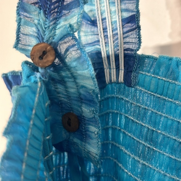 NWT Chaudry KC Maxi Dress SMALL Blue Green Gypsy Bohemian Smocked Tiered Cotton - Picture 10 of 10